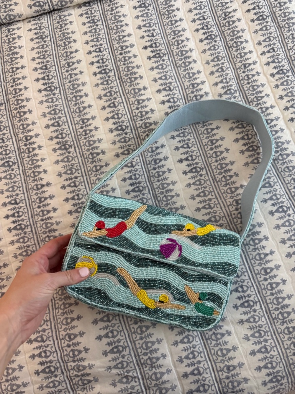 Beaded Swimmers Shoulder Bag in Seafoam Green